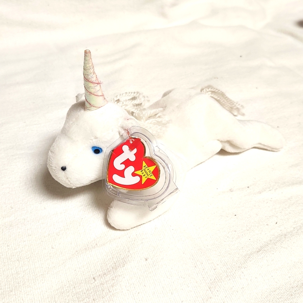 Ty Beanie baby Mystic unicorn 1993 white with yarn hair stuffed toy